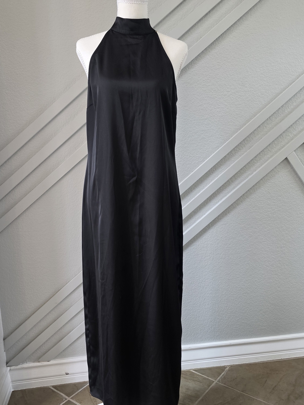 Sleek Black Halter Satin Slip Dress